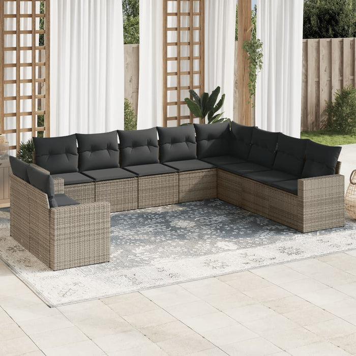 Set mobilier de grădină cu perne, 10 piese, gri, poliratan - WALTI WALTI
