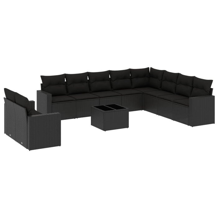 Set canapele de grădină cu perne, 11 piese, negru, poliratan - WALTI WALTI