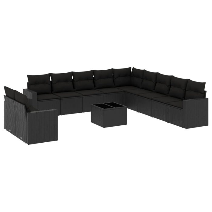 Set canapele de grădină, 12 piese, cu perne, negru, poliratan - WALTI WALTI
