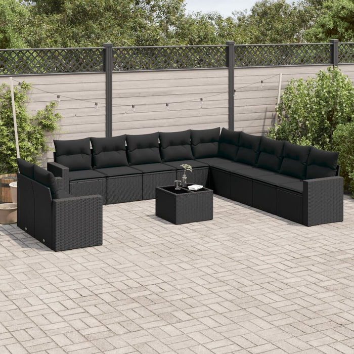 Set canapele de grădină, 12 piese, cu perne, negru, poliratan - WALTI WALTI