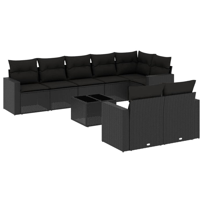 Set mobilier de grădină cu perne, 9 piese, negru, poliratan - WALTI WALTI