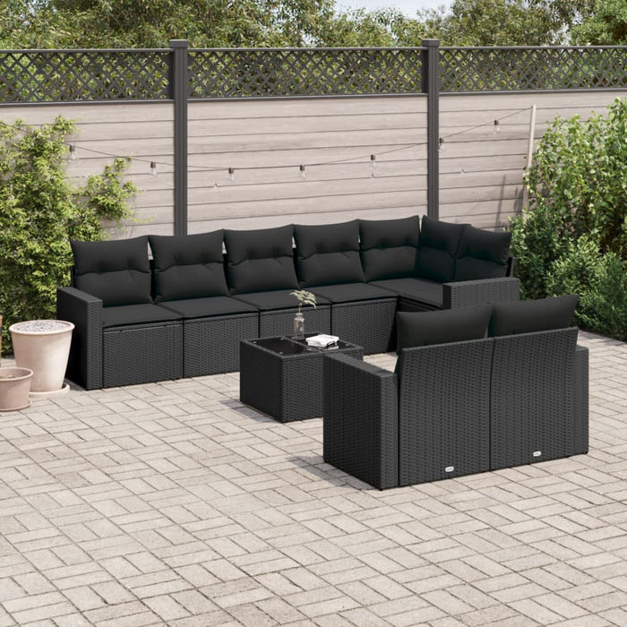Set mobilier de grădină cu perne, 9 piese, negru, poliratan - WALTI WALTI
