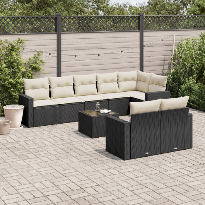 Set mobilier de grădină cu perne, 9 piese, negru, poliratan - WALTI WALTI