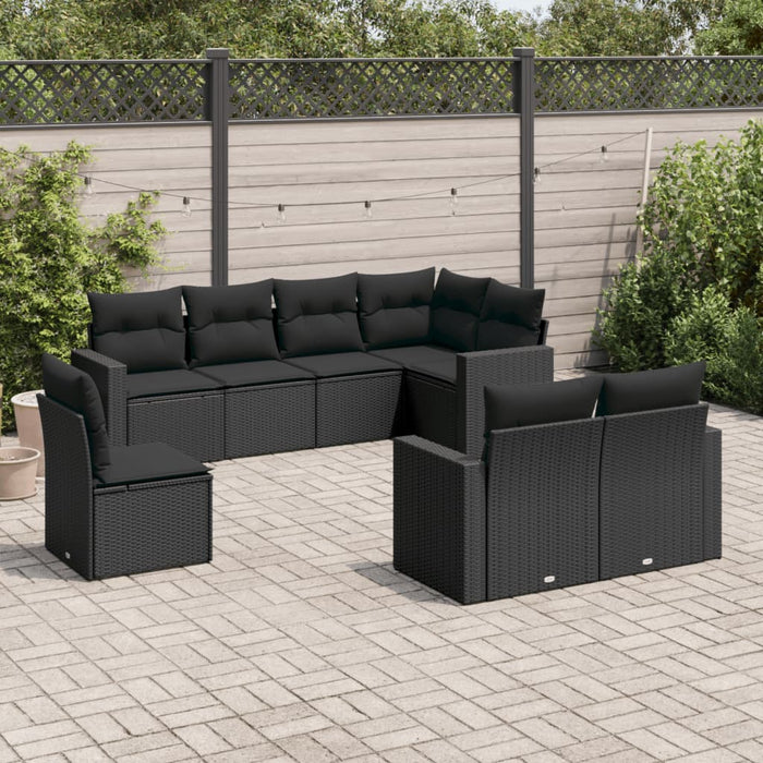 Set mobilier de grădină cu perne, 8 piese, negru, poliratan - WALTI WALTI