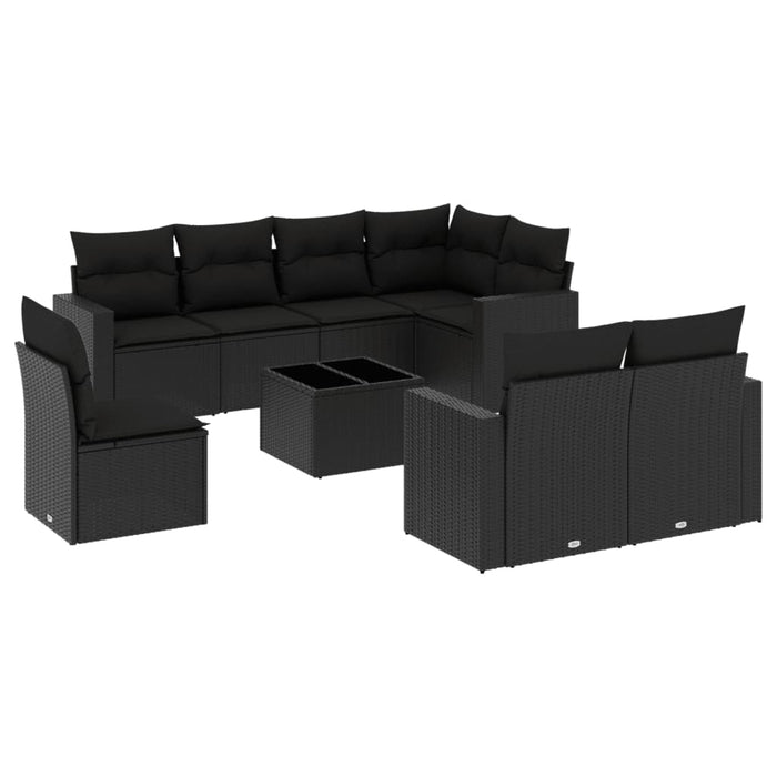 Set mobilier de grădină cu perne, 9 piese, negru, poliratan WALTI
