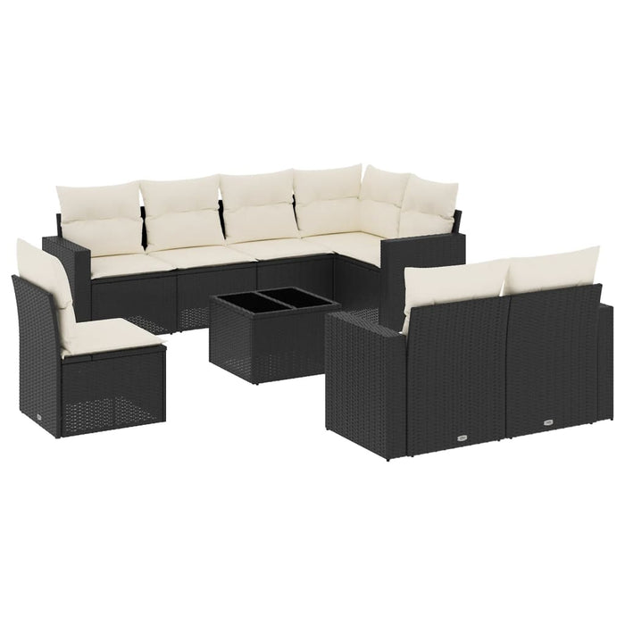 Set mobilier de grădină cu perne, 9 piese, negru, poliratan WALTI