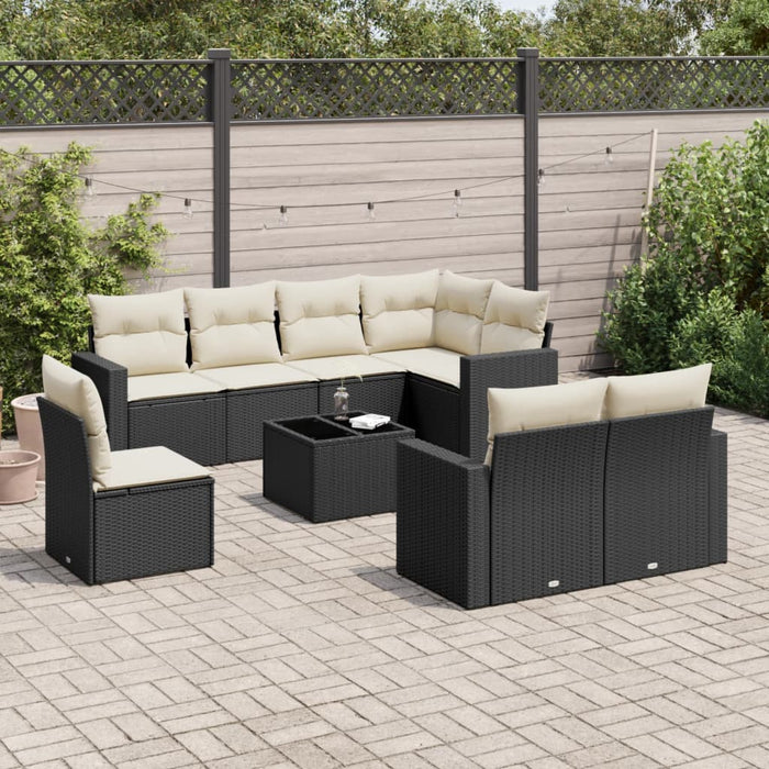 Set mobilier de grădină cu perne, 9 piese, negru, poliratan WALTI