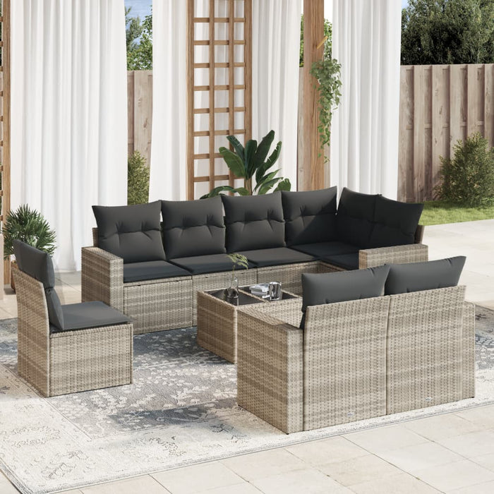 Set canapele de grădină cu perne, 9 piese gri deschis poliratan WALTI