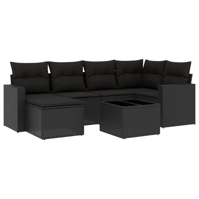 Set canapele de grădină cu perne, 7 piese, negru, poliratan WALTI