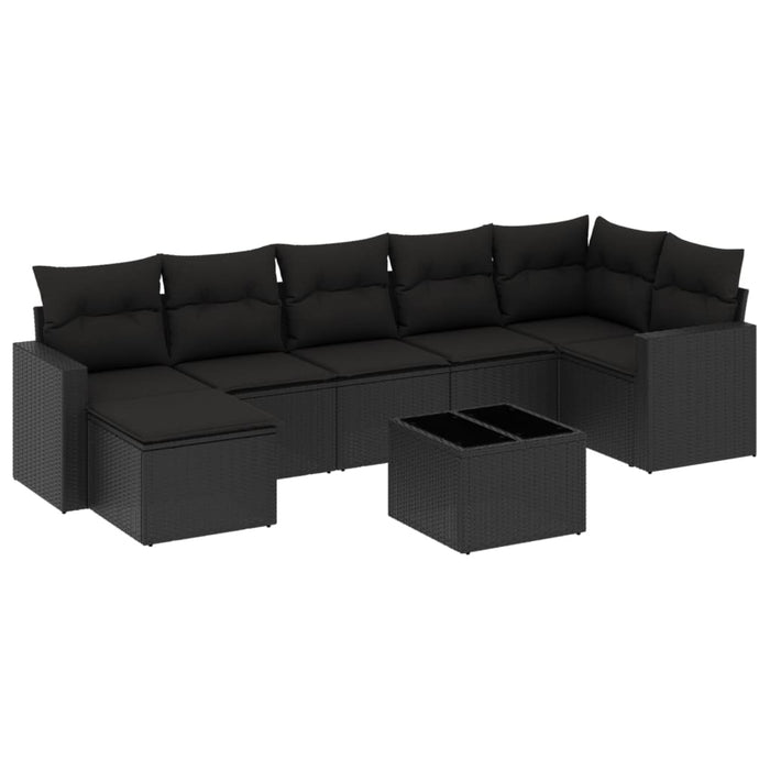 Set mobilier de grădină cu perne, 8 piese, negru, poliratan WALTI