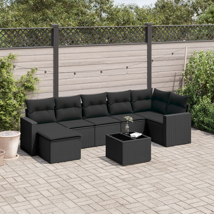 Set mobilier de grădină cu perne, 8 piese, negru, poliratan WALTI