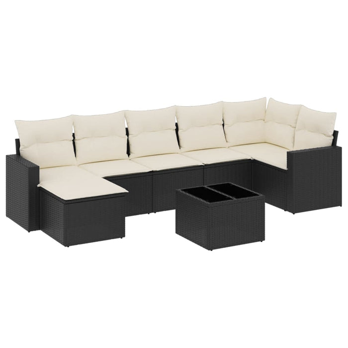 Set mobilier de grădină cu perne, 8 piese, negru, poliratan WALTI