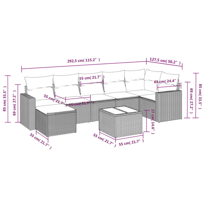 Set mobilier de grădină cu perne, 8 piese, negru, poliratan WALTI