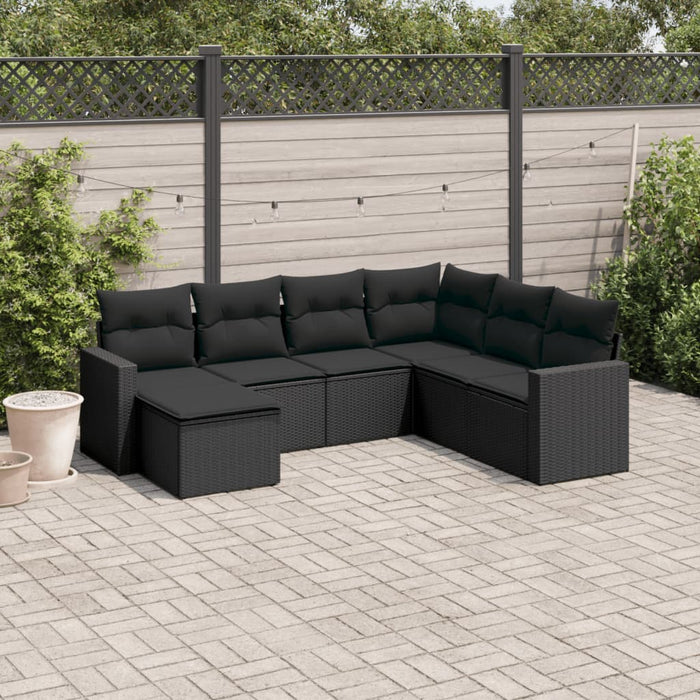 Set canapele de grădină cu perne, 7 piese, negru, poliratan - WALTI WALTI