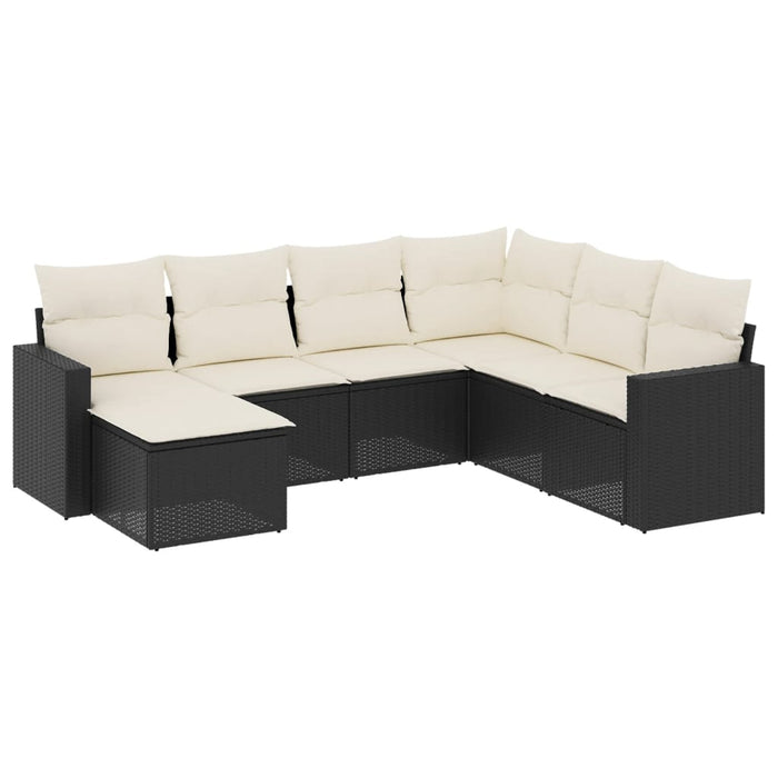 Set canapele de grădină cu perne, 7 piese, negru, poliratan WALTI