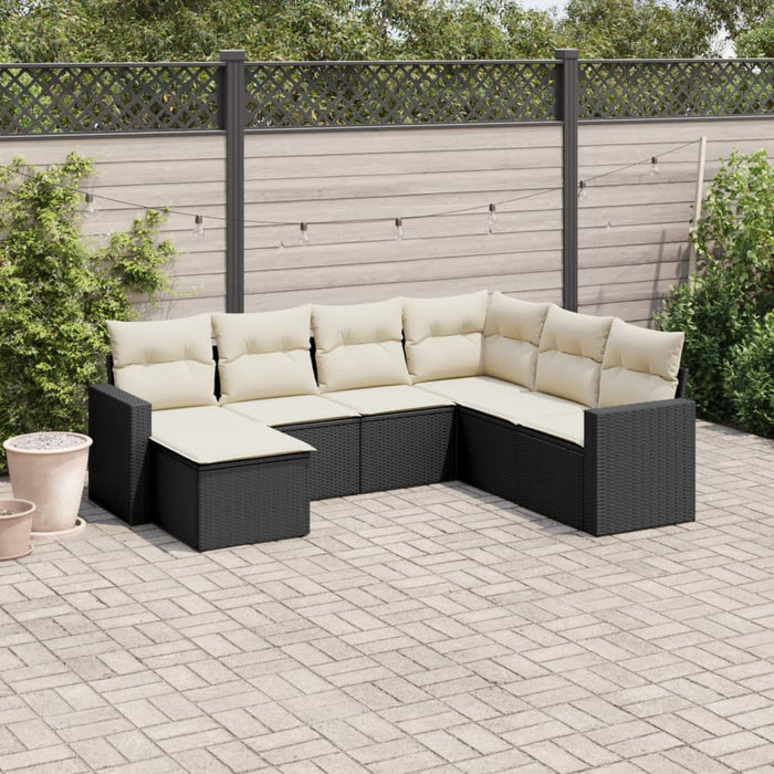 Set canapele de grădină cu perne, 7 piese, negru, poliratan WALTI