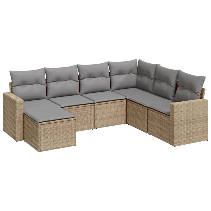 Set canapele de grădină, 7 piese, cu perne, bej, poliratan WALTI