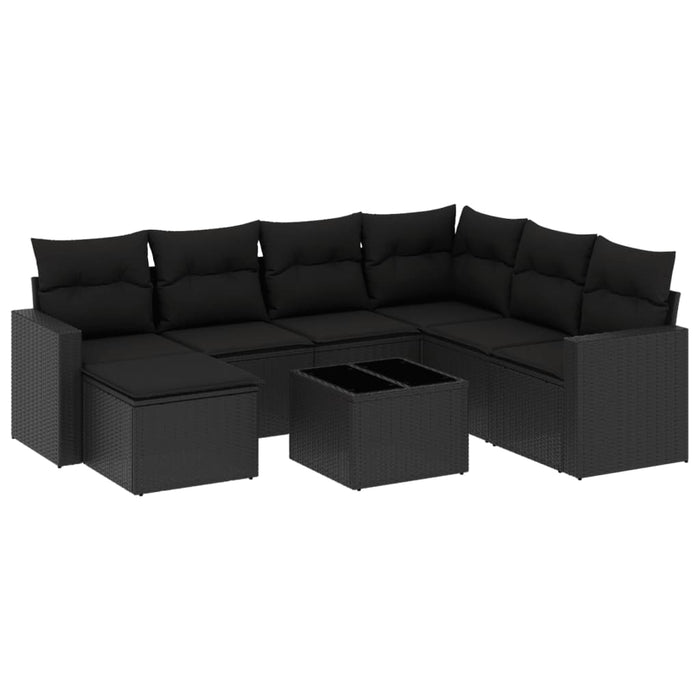 Set mobilier de grădină cu perne, 8 piese, negru, poliratan WALTI