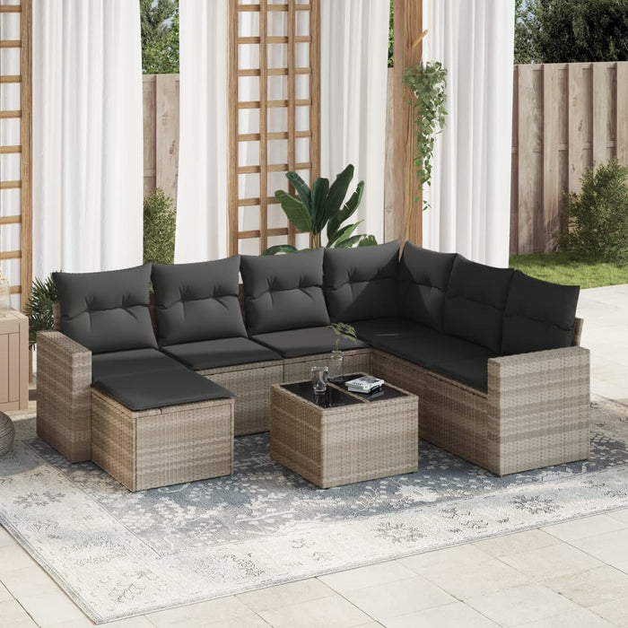 Set mobilier de grădină cu perne, 8 piese gri deschis poliratan WALTI