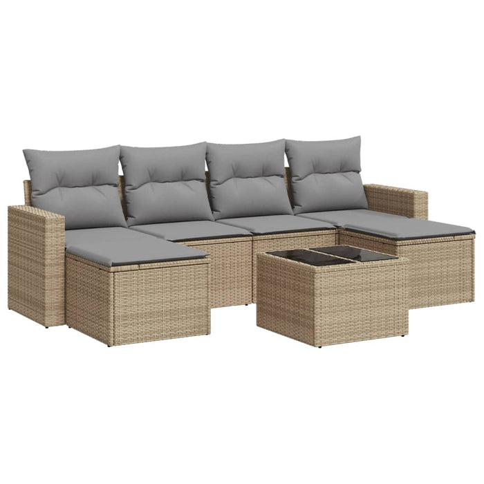 Set canapele de grădină, 7 piese, cu perne, bej, poliratan WALTI