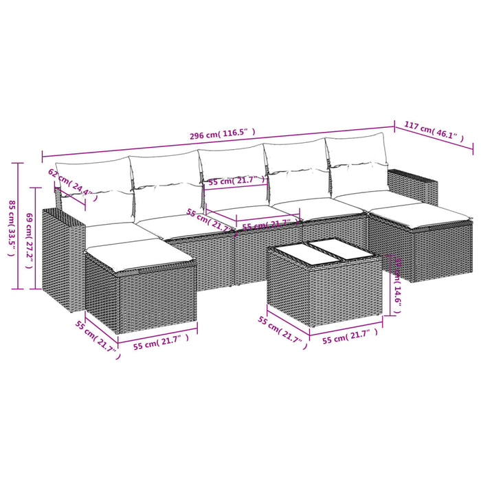 Set mobilier de grădină cu perne, 8 piese, negru, poliratan - WALTI WALTI