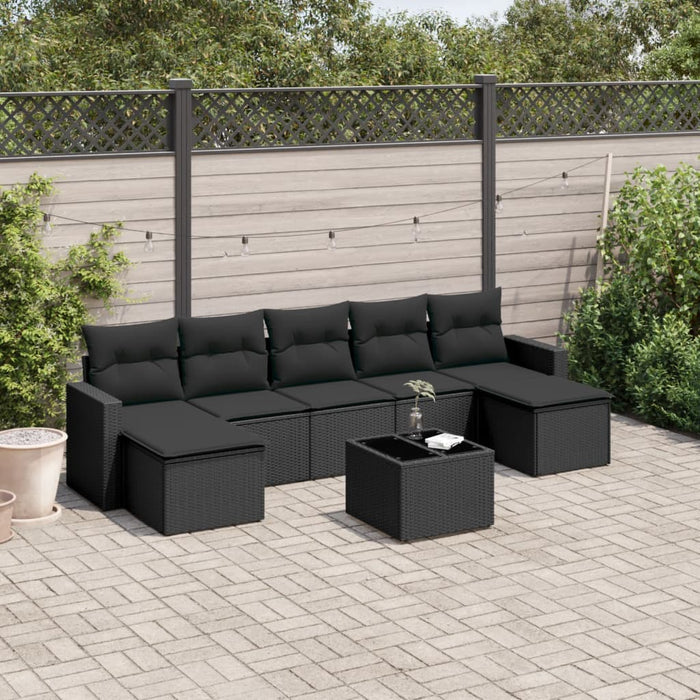 Set mobilier de grădină cu perne, 8 piese, negru, poliratan - WALTI WALTI