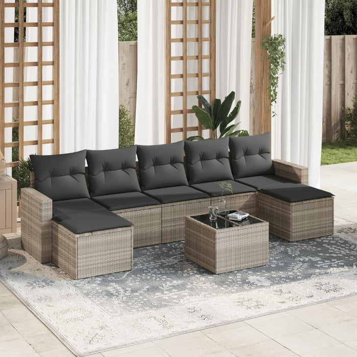 Set mobilier de grădină cu perne, 8 piese gri deschis poliratan - WALTI WALTI