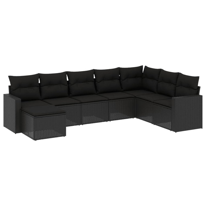 Set mobilier de grădină cu perne, 8 piese, negru, poliratan WALTI