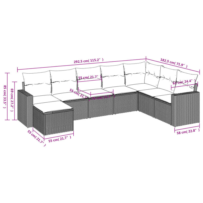 Set mobilier de grădină cu perne, 8 piese, negru, poliratan WALTI