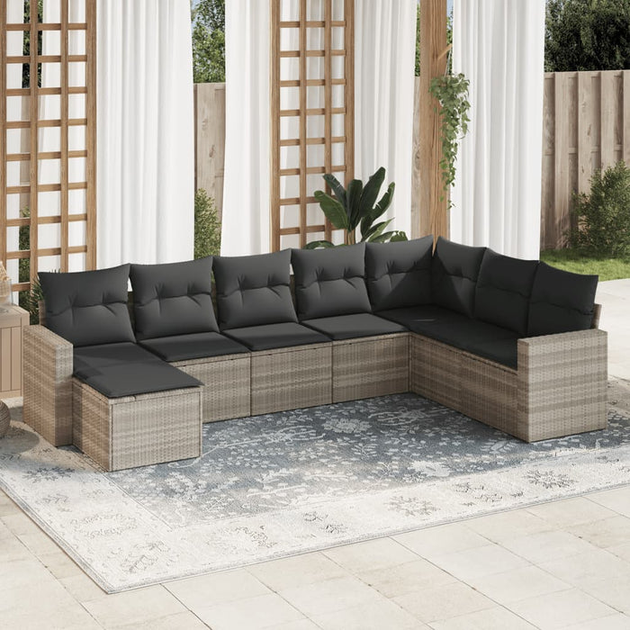 Set mobilier de grădină cu perne, 8 piese gri deschis poliratan - WALTI WALTI