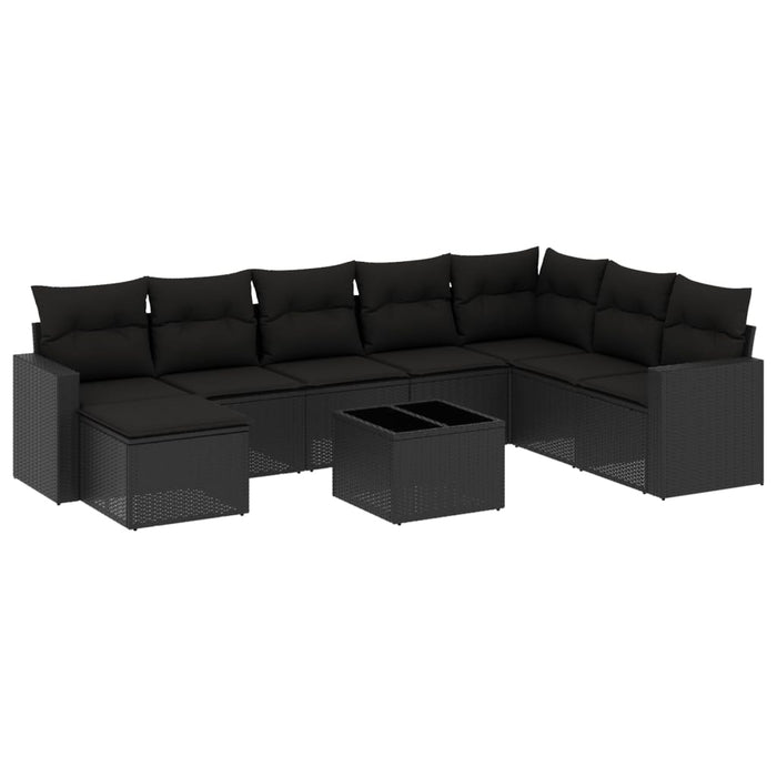 Set mobilier de grădină cu perne, 9 piese, negru, poliratan WALTI