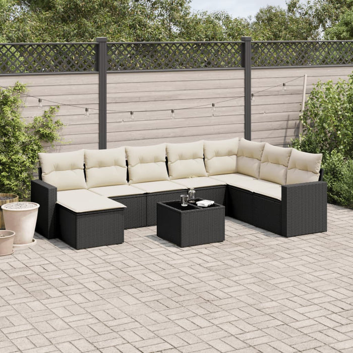 Set mobilier de grădină cu perne, 9 piese, negru, poliratan - WALTI WALTI