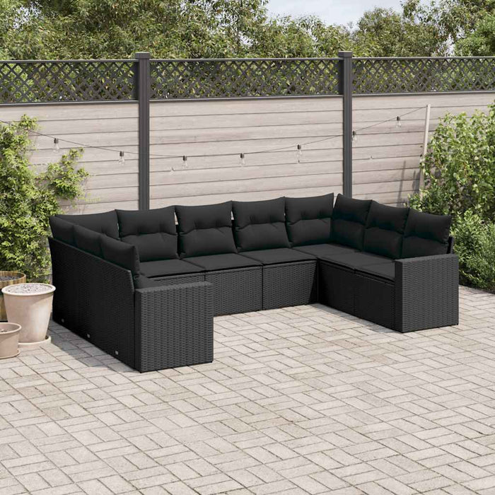 Set mobilier de grădină cu perne, 9 piese, negru, poliratan - WALTI WALTI