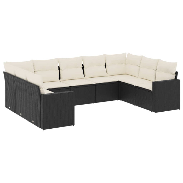 Set mobilier de grădină cu perne, 9 piese, negru, poliratan - WALTI WALTI