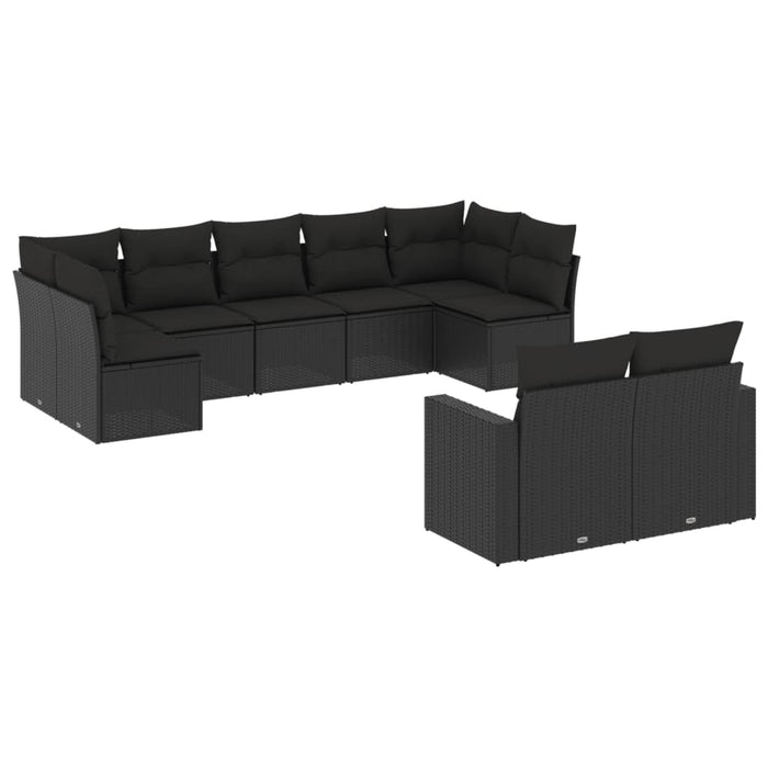 Set mobilier de grădină cu perne, 9 piese, negru, poliratan WALTI
