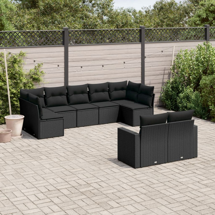 Set mobilier de grădină cu perne, 9 piese, negru, poliratan WALTI
