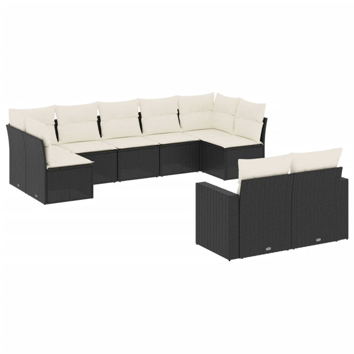 Set mobilier de grădină cu perne, 9 piese, negru, poliratan WALTI