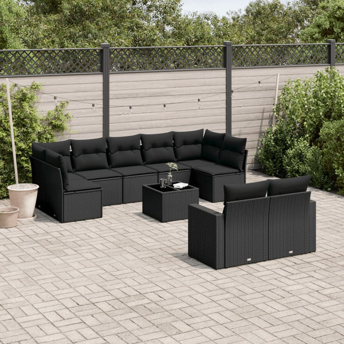 Set canapele de grădină cu perne, 10 piese, negru, poliratan - WALTI WALTI