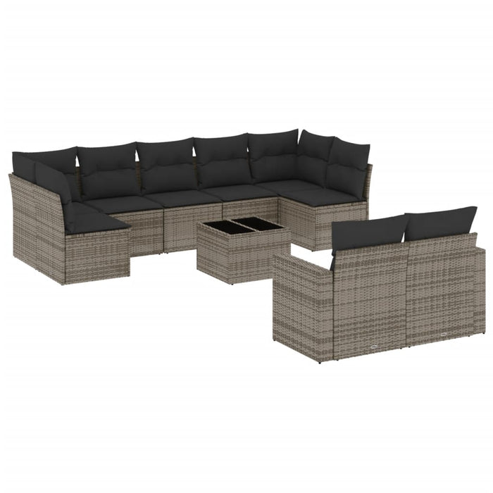 Set mobilier de grădină cu perne, 10 piese, gri, poliratan - WALTI WALTI