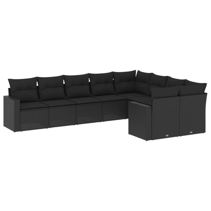 Set mobilier de grădină cu perne, 9 piese, negru, poliratan - WALTI WALTI