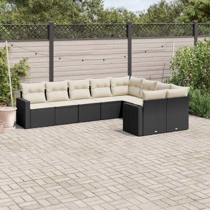 Set mobilier de grădină cu perne, 9 piese, negru, poliratan - WALTI WALTI