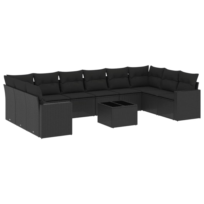 Set canapele de grădină cu perne, 11 piese, negru, poliratan - WALTI WALTI