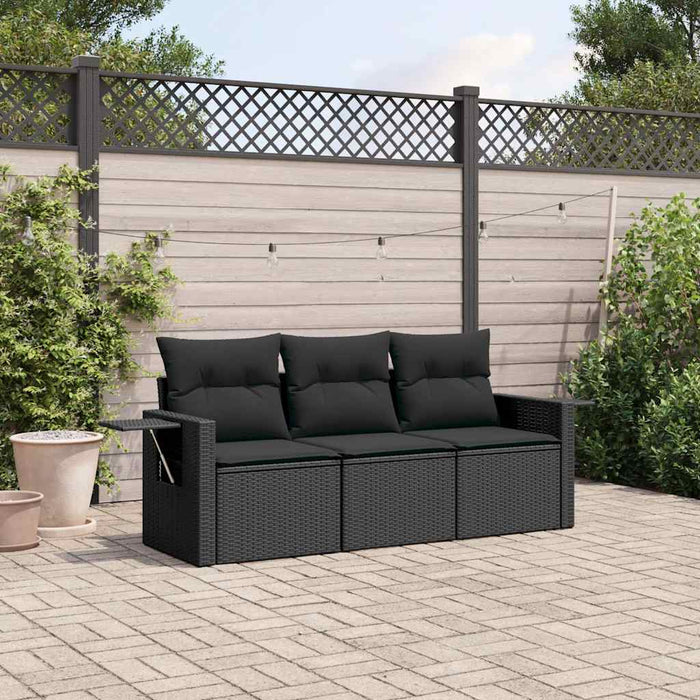 Set mobilier de grădină cu perne, 3 piese, negru, poliratan - WALTI WALTI