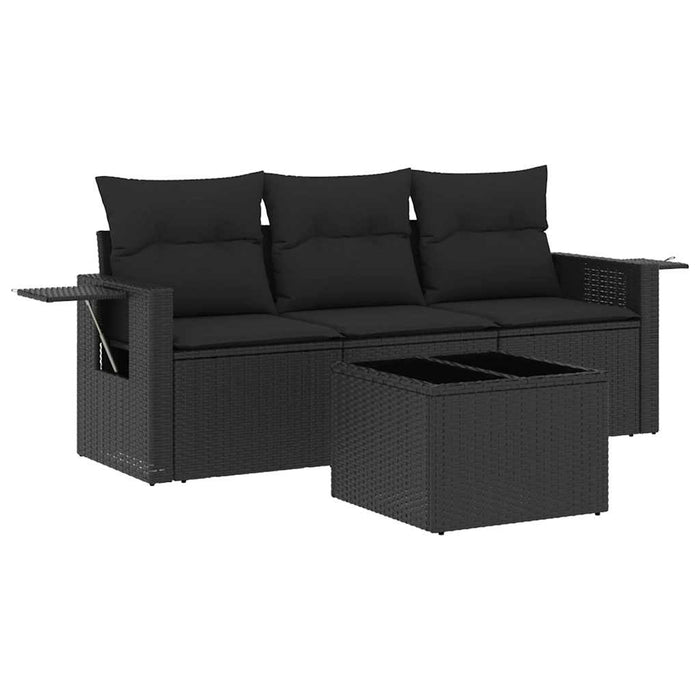 Set mobilier de grădină cu perne, 4 piese, negru, poliratan - WALTI WALTI