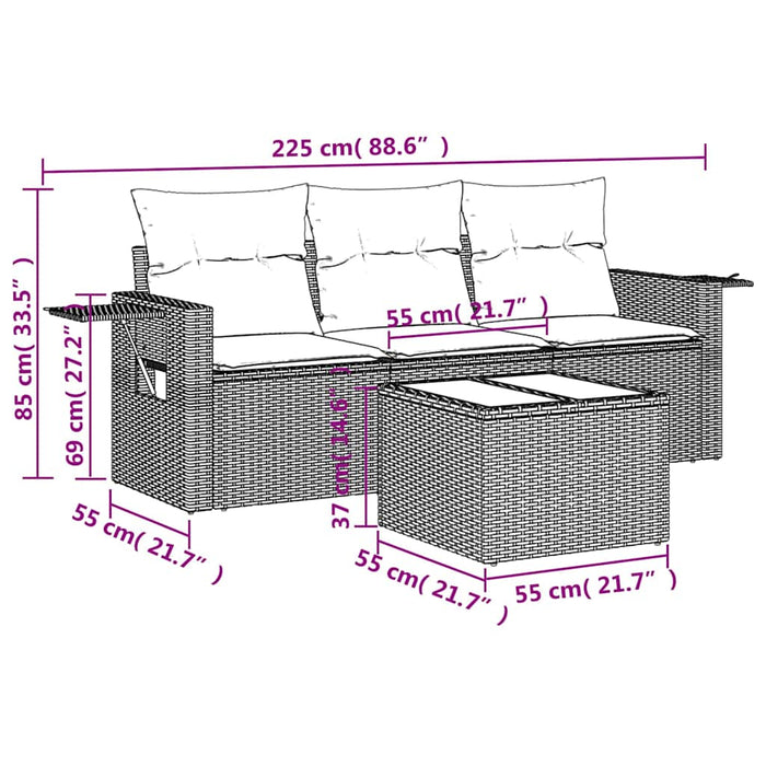 Set mobilier de grădină cu perne, 4 piese, negru, poliratan - WALTI WALTI