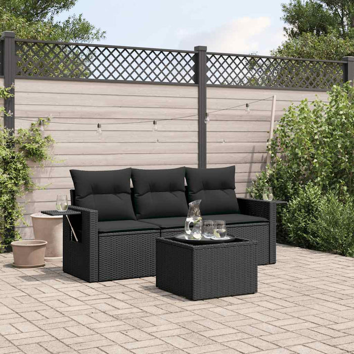 Set mobilier de grădină cu perne, 4 piese, negru, poliratan - WALTI WALTI