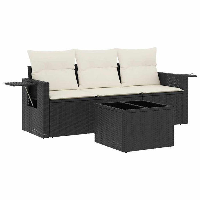 Set mobilier de grădină cu perne, 4 piese, negru, poliratan - WALTI WALTI