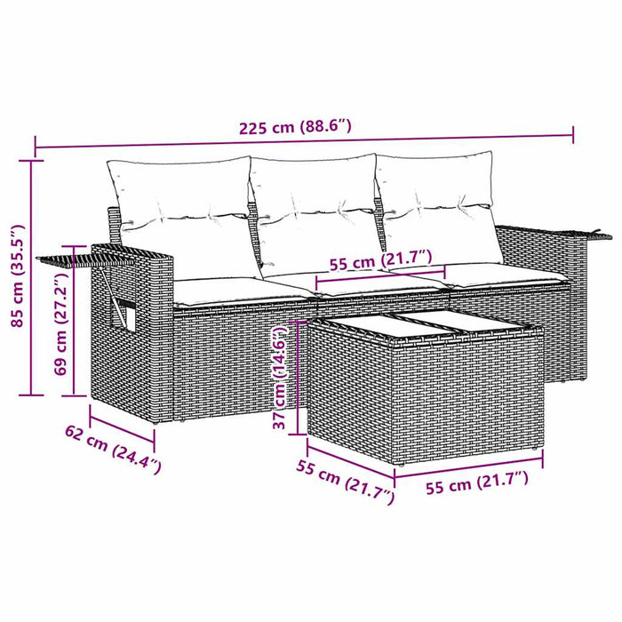 Set mobilier de grădină cu perne, 4 piese, negru, poliratan - WALTI WALTI