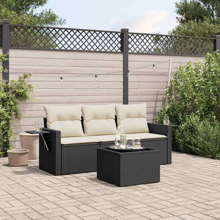 Set mobilier de grădină cu perne, 4 piese, negru, poliratan - WALTI WALTI