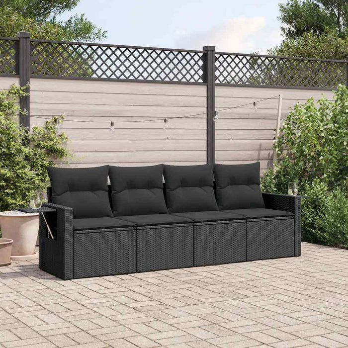 Set mobilier de grădină cu perne, 4 piese, negru, poliratan - WALTI WALTI